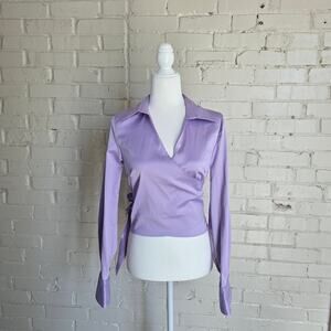 ​Vintage Evolution Lavender Satin Wrap Top | Size M | Y2K Cropped Long Sleeve